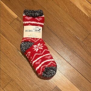 BCBG Festive Red and Black Fuzzy Socks
